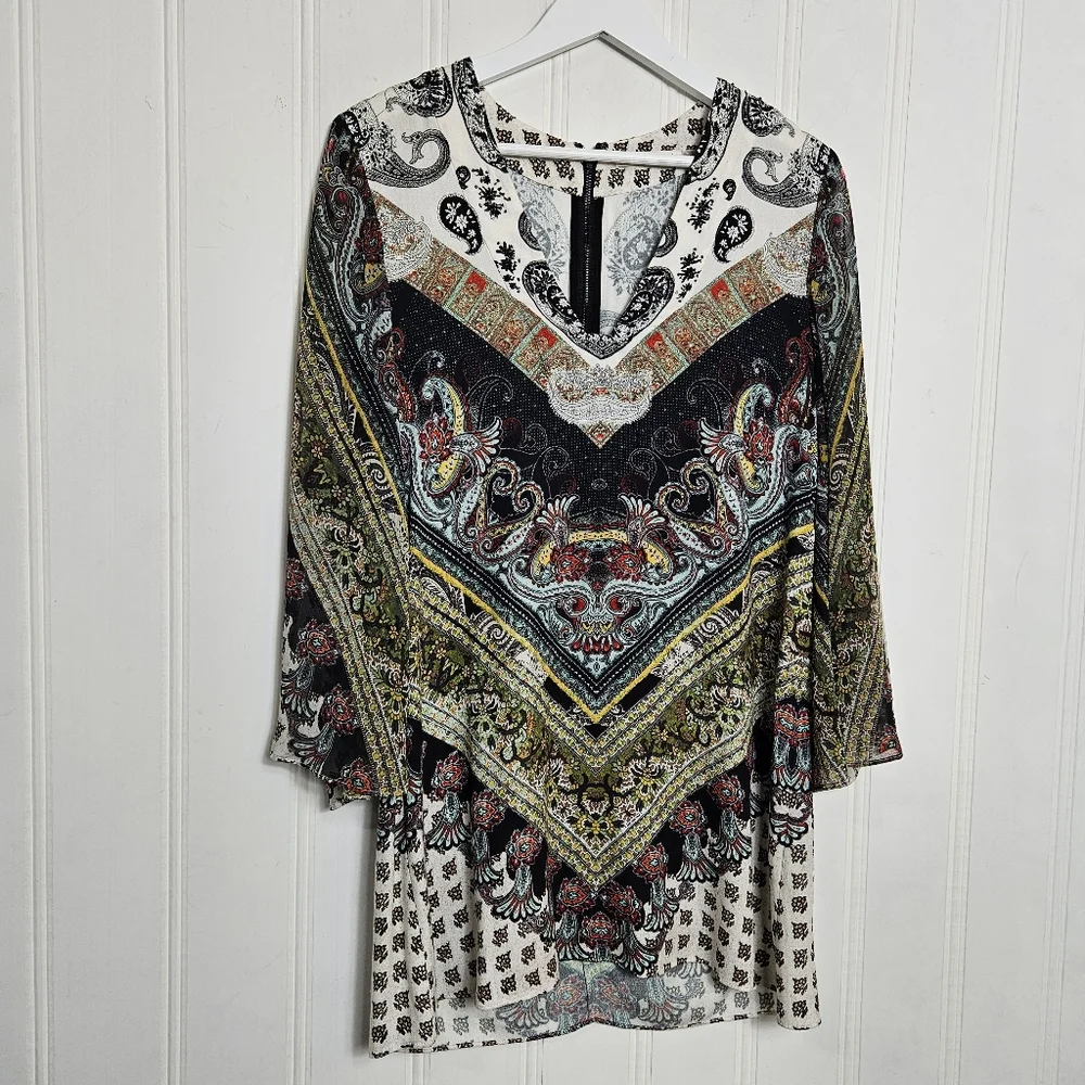 Alice + Olivia Dress Womens Size XS Beaded Paisley Multi Color Long Sleeve